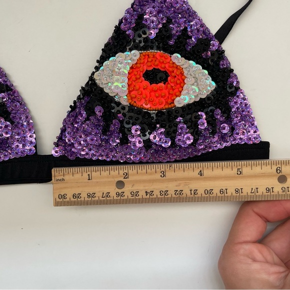 Discount Universe Eye Bra Top purple RARE rave festival bikini sequined EDC Sz S - Picture 10 of 15